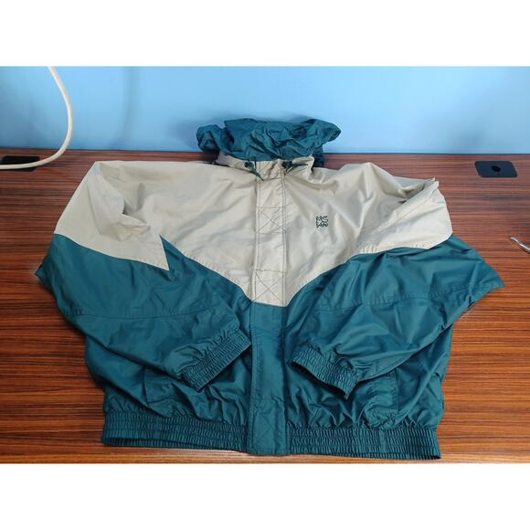Vintage MV Sport Vinyl Beige & Green Fishing Jacket Lightweight Hooded - Picture 8 of 13